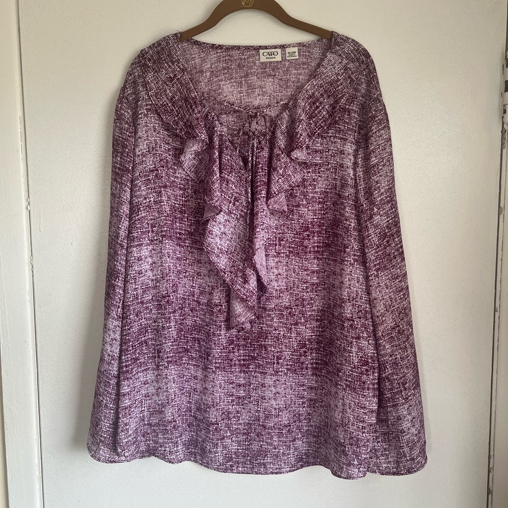 Cato Top Womens Purple Ruffled Lace Up V Neck Long Sleeve Blouse Size 18/20